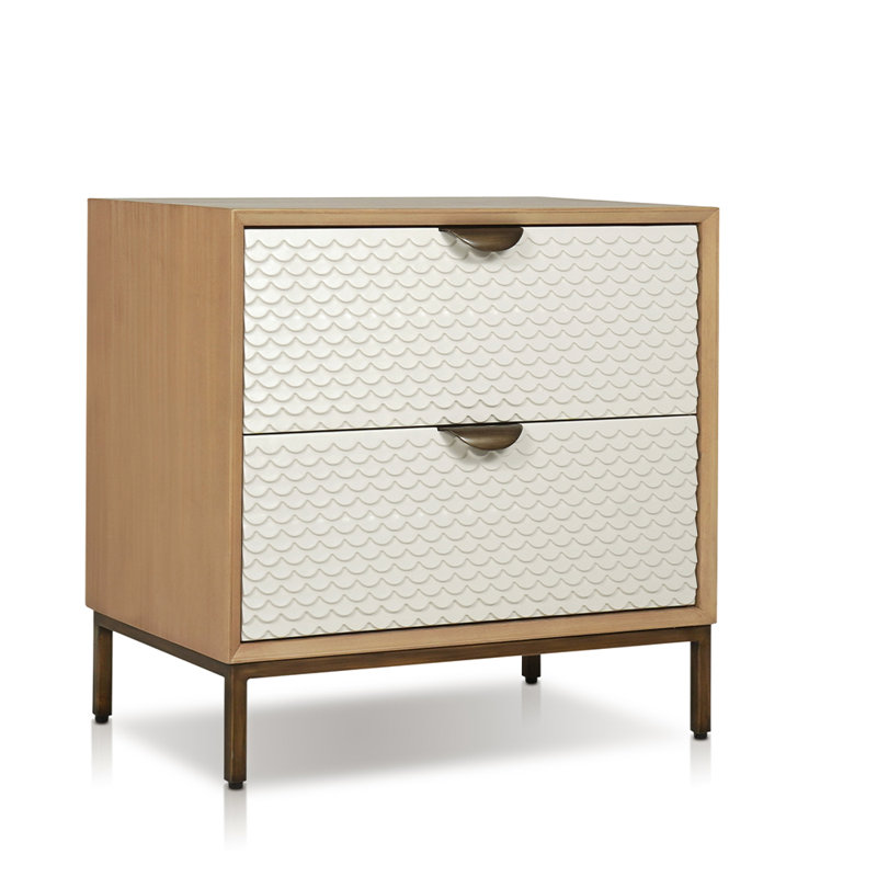 Cianciolo Night Stand With 2 Drawers In Bone & Natural Tone & Antique Brass Finish