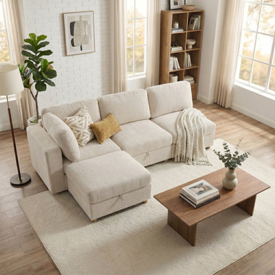 Modular sectional sofa seat, convertible sofa with storage, multifunctional folding fabric sofa set, 4 seater sofa