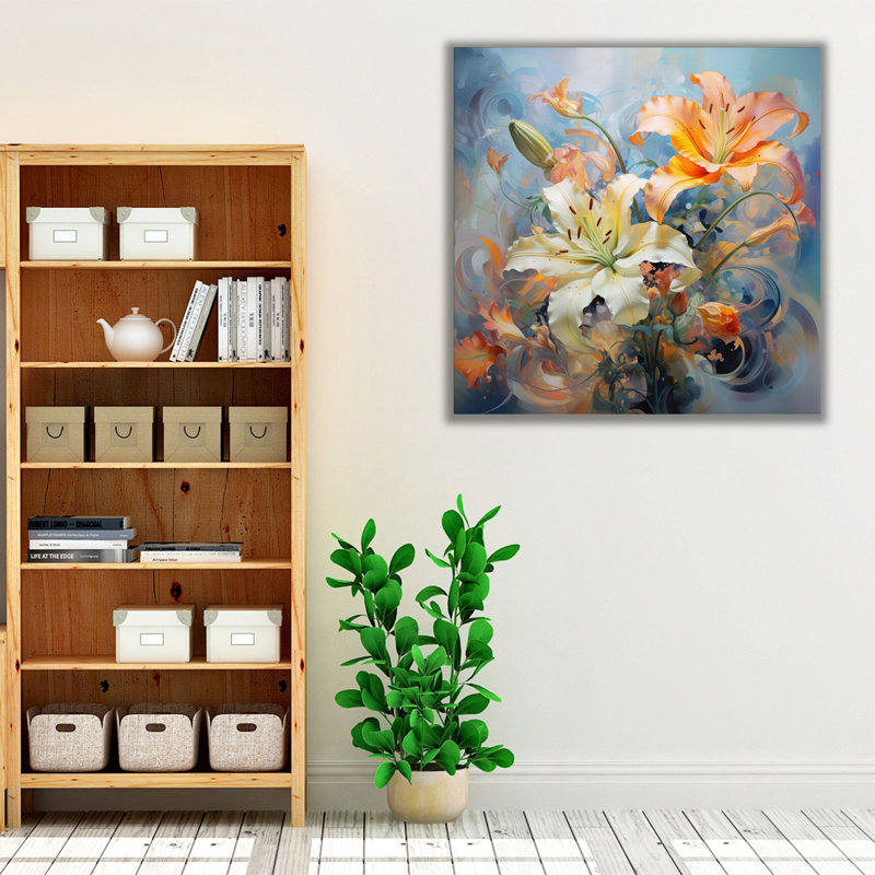 " Dreamy Lily Abstraction ", White Framed Canvas, 40" H x 40" W x 1.25" D