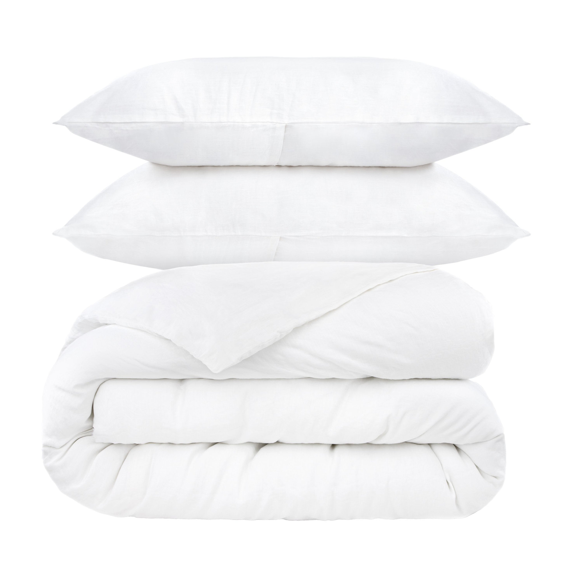 100% French Linen Duvet Cover & Sham Set, White, King Duvet Cover + 2 King Pillow Shams