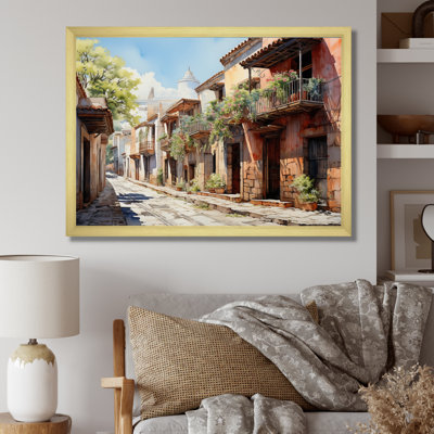 " Green Beige Mexico Colonial Charm Watercolor "