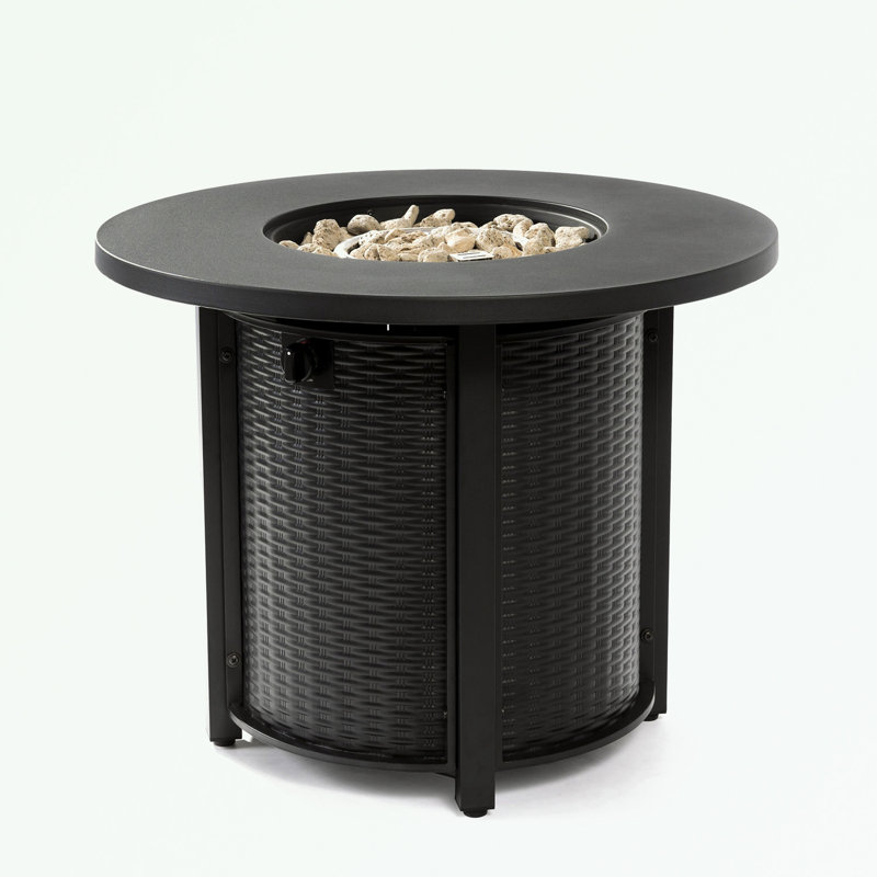 Round Fire Pit Table with Lava Rocks, Black