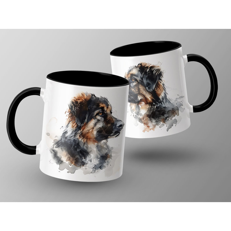 German Shepherd Dog Watercolor Art 11oz Coffee Mug, 3, Black