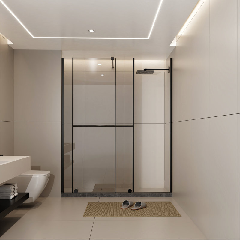 Glass Shower Door, 30 - 60 In.W X 72 In.H Shower Sliding Door Walk-In Shower Screen Dual Usage,1/4 Inch Thick Glass Panel With Stainless Steel Handle, Supporting Bar, Black