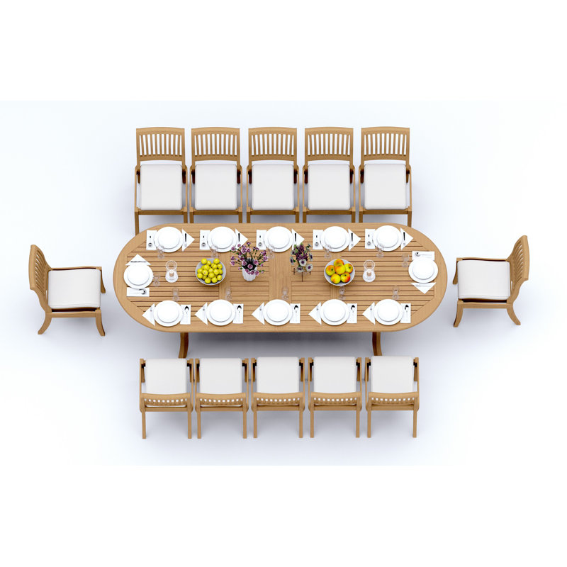12 - Person Teak Wood Patio Dining Set with Oval Table