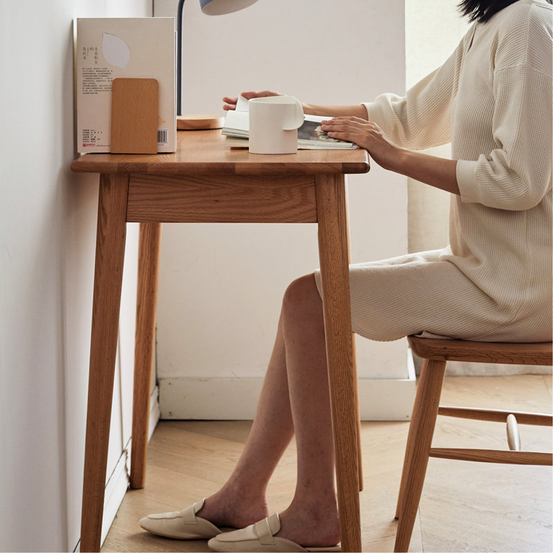 Table de travail en bois naturel - Chêne massif avec coiffeuse 100% robuste pour la chambre à coucher