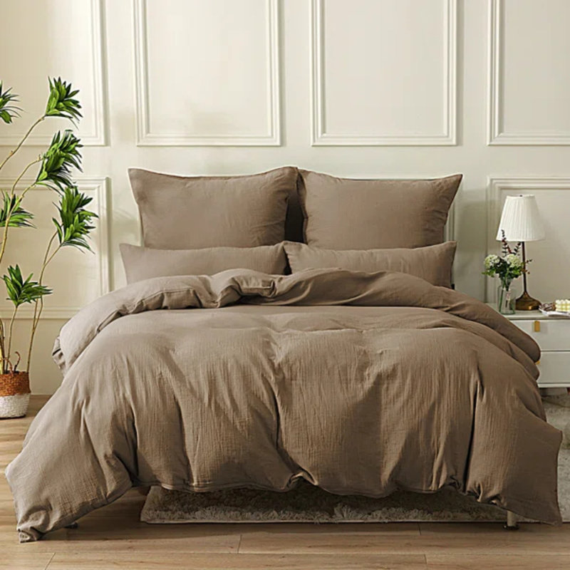 Solayne Muslin Duvet Cover Set 100% Cotton Double-Layer Linen Like Gauze Comforter Cover 3 Pieces Breathable & Lightweight For All Season