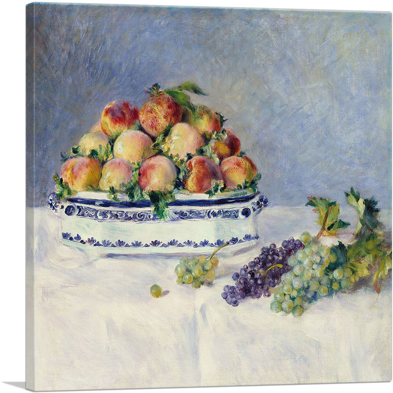 «Still Life with Peaches and Grapes 1881» par Pierre-Auguste Renoir, reproduction d'art sur toile tendue