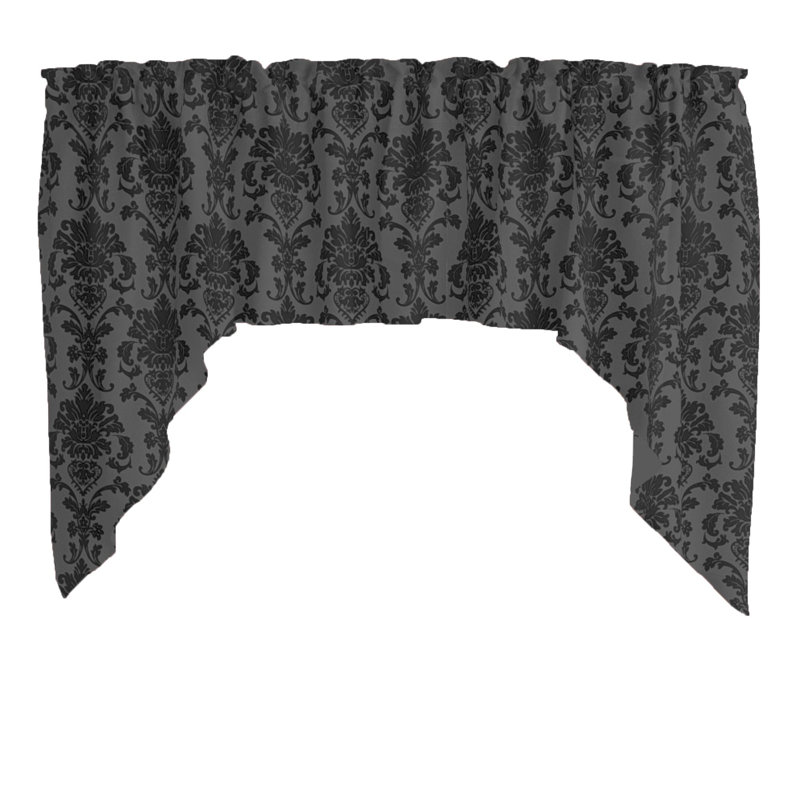 Cantonnière en popeline à motif floral damassé 58 "de large, Gris anthracite