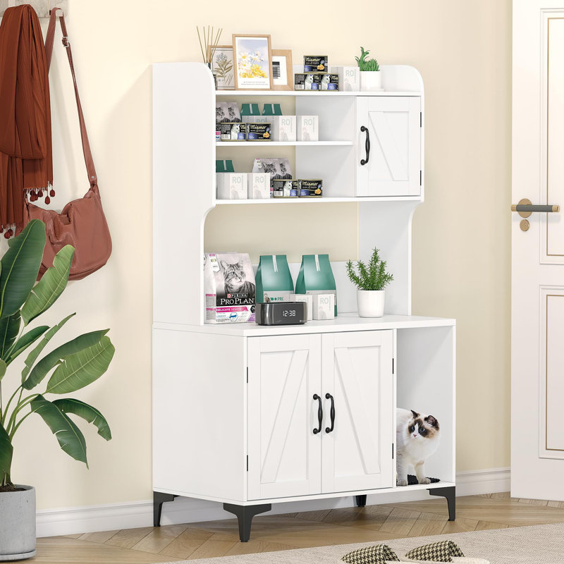 Litière pour chat avec support de rangement à quatre couches, Blanc / Blanc