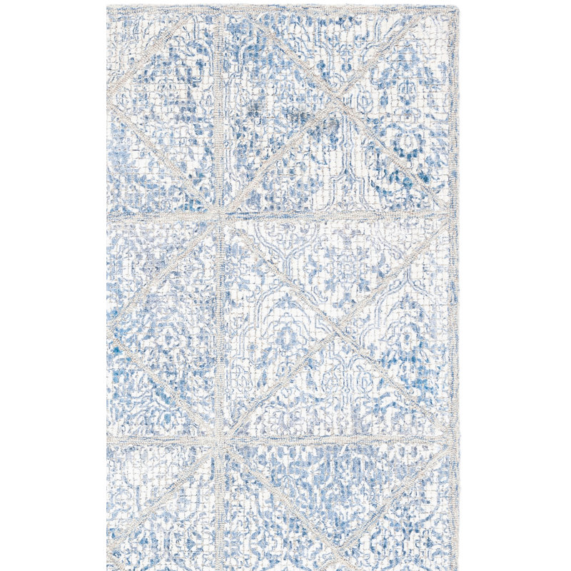 Asensio 600 Hand Tufted Viscose/Wool Geometric Rug in Beige/Blue, Rectangle 6' x 9'