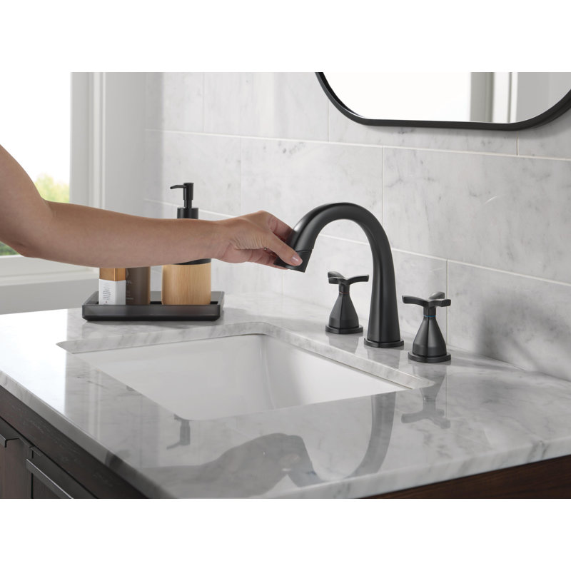 Stryke 3-Hole Widespread Pull Out Sprayer Bathroom Faucet, 2-Handle Bathroom Sink Faucet, Matte Black