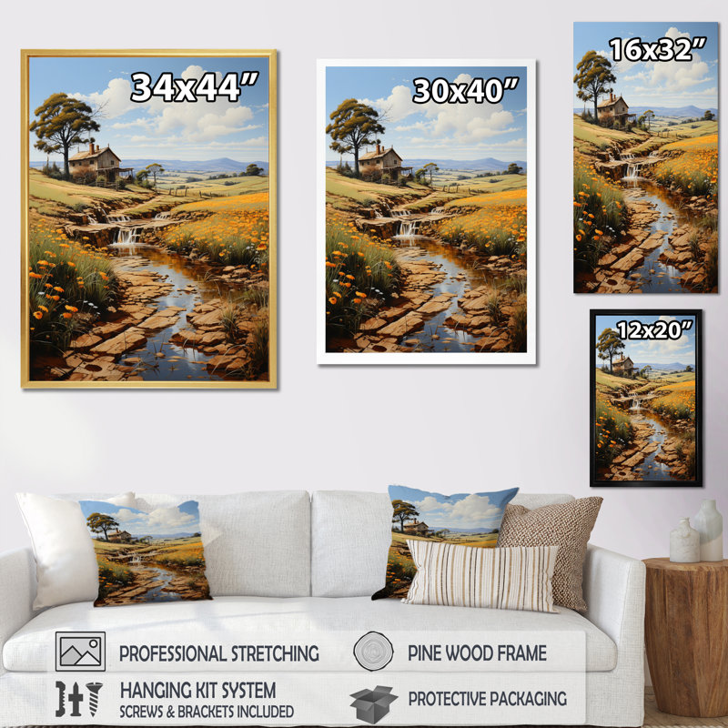 «Countryside the Homestead This II», reproduction sur toile flottante, H 32 po x l 16 po, Cadre blanc