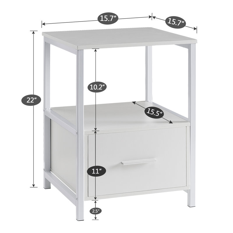 Laurea Steel 3 Piece Bedroom Set, Modern Farmhouse Platform Bed Frame with 2 Nightstands, Rustic White Queen Size Bedroom Furniture Set, No Box Spring Needed
