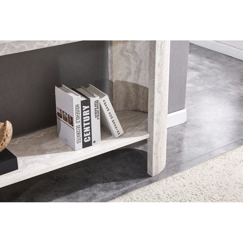 Console double couche élégante en faux marbre pour le salon, le couloir et le canapé, Blanc