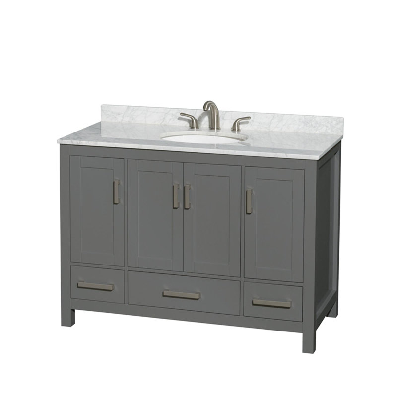 Sheffield 48" Single Bathroom Vanity Set, White Carrara Marble, Dark Gray