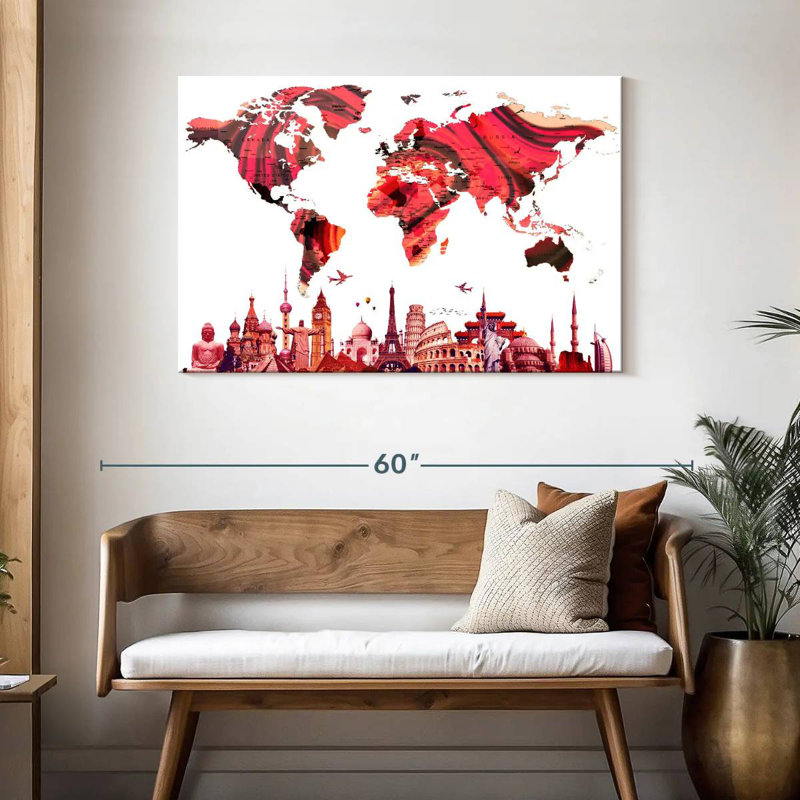 Carte du monde abstraite Aliaz Rose, H 30 po x l 45 po