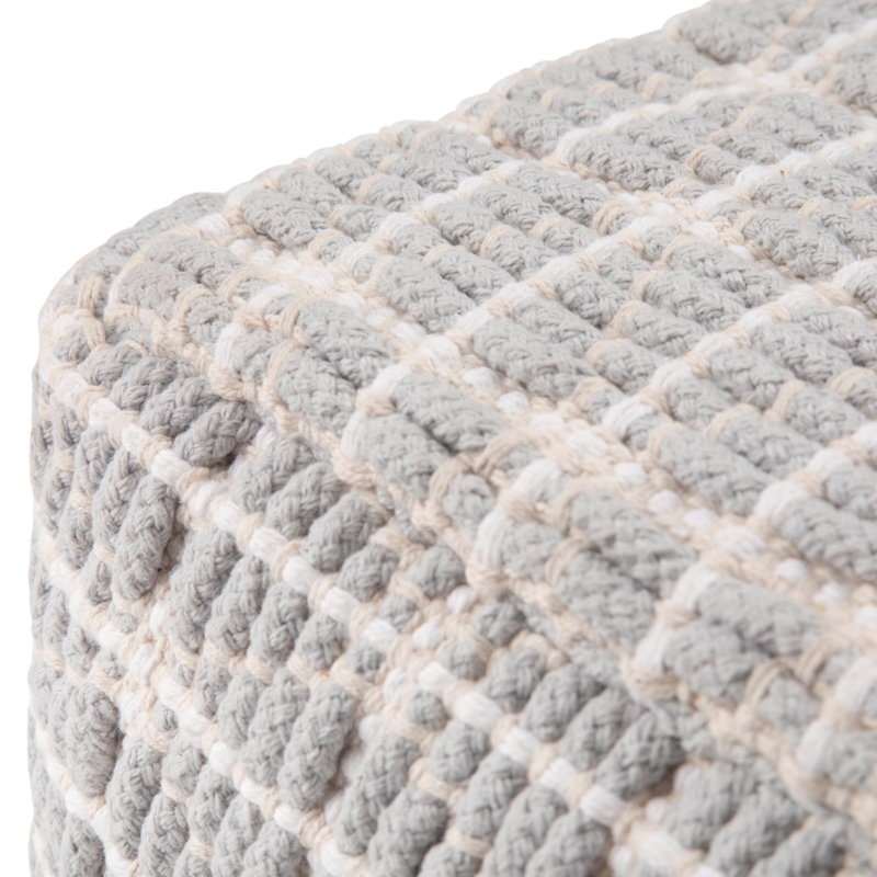 Noreen Light Blue and White Handloom Woven Square Pouf