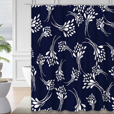 Seamless Flowers Art Botanical Navy Shower Curtain with 12 Hooks