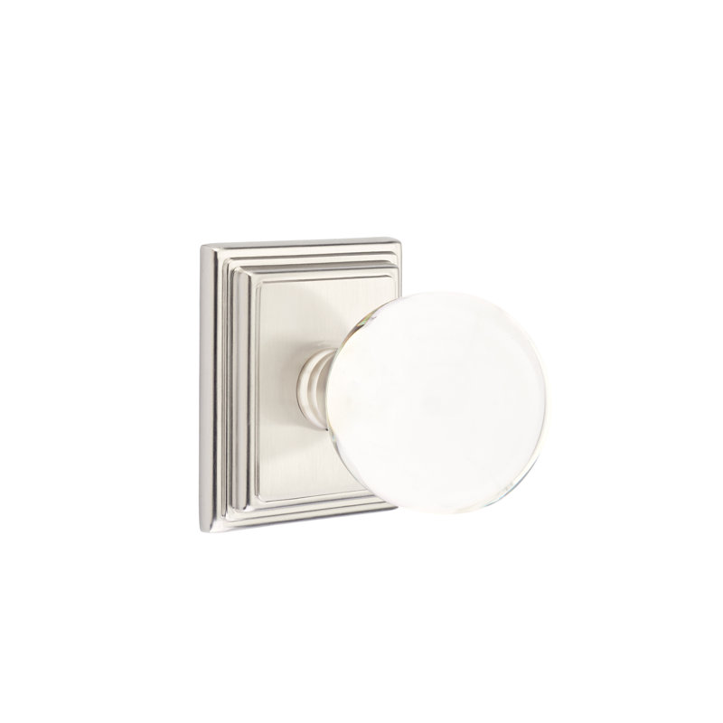 Ensemble de faux boutons Emtek avec rosette Wilshire et bouton en verre Bristol, Nickel satiné
