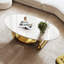 Table basse ovale imitation marbre, piètement contemporain en acier inoxydable doré-1264579588