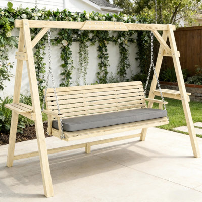 Outdoor Swing Chair For Relaxation With Ergonomic Design, Removable Cushion And Convenient Side Trays Conversation Adjustable Seat Height, Soft Padded Shelves