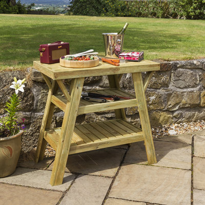 Hardwick Rectangular Pine and Spruce Solid Wood Outdoor Side Table - 91 cm W 52 cm D