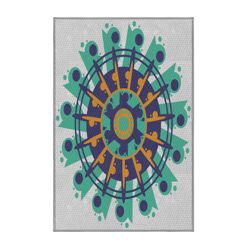 Tapis abstrait vert aqua / bleu marine, Rectangle 5 pi x 7 pi