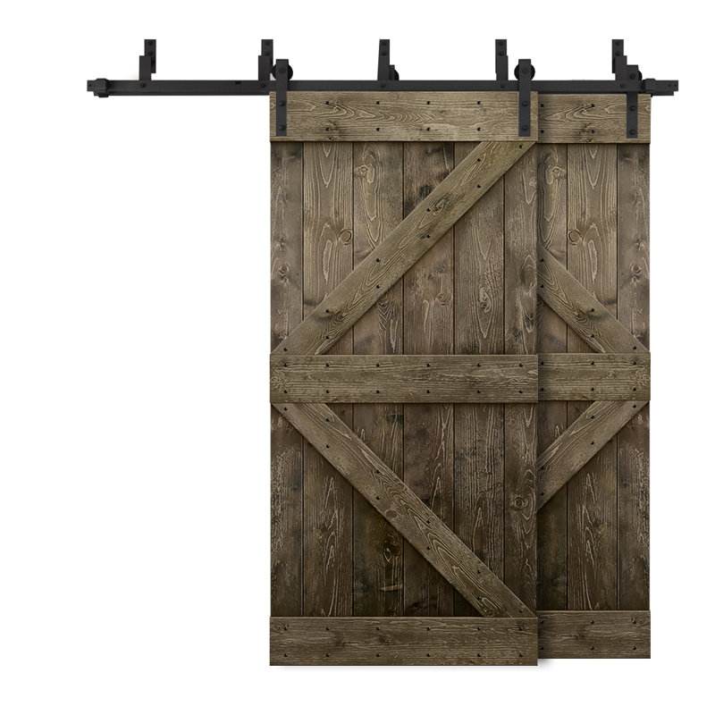 Espresso Stained Solid Pine Double Sliding Barn Door Kit with Oil Rubbed Bronze Hardware