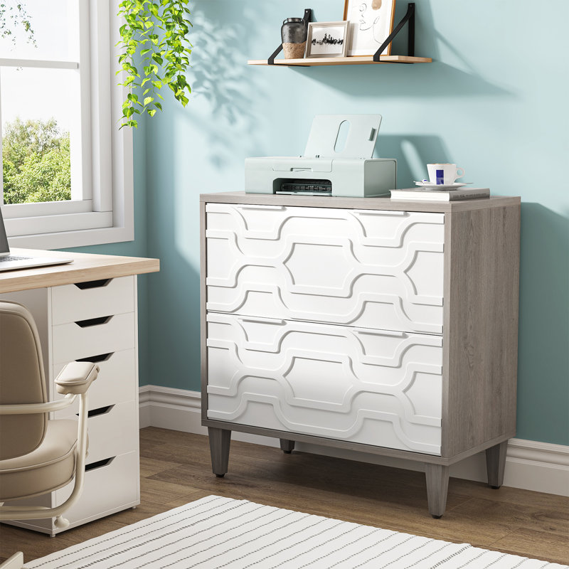 Derrin 31.5'' Wide 2 -Drawer File Cabinet, Gray/White
