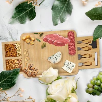Bambusi Charcuterie Board: Grande planche à fromage à double tiroir