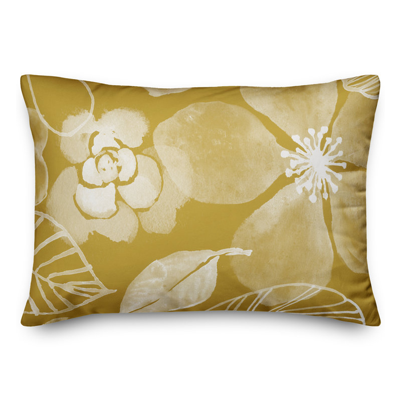Floral Outdoor Reversible Throw Pillow, 14"H x 20"W, Yellow