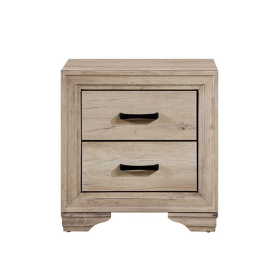 Table de chevet pour chambre à coucher avec 2 tiroirs - Finition en stratifié naturel et surface de la table d'appoint avec glissières en métal