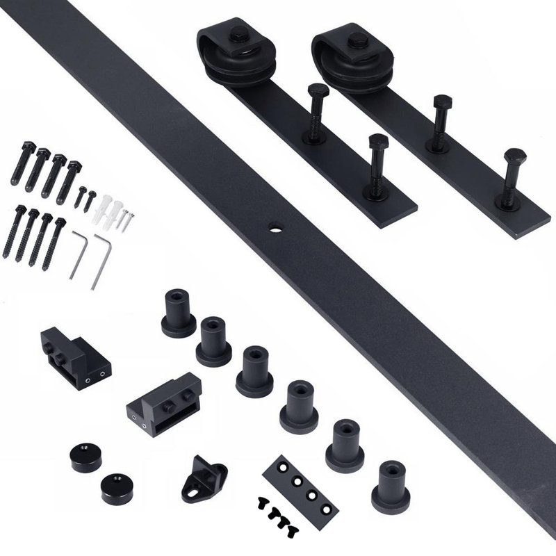 84'' Charcoal Black Solid Wood Barn Door Kit with Matte Black Hardware
