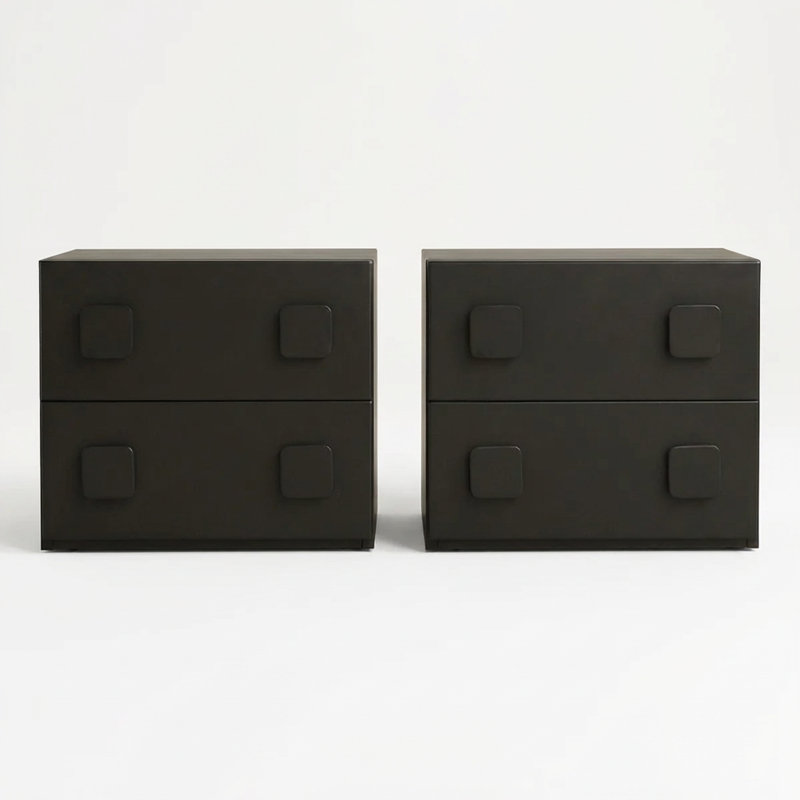 Table de chevet empilable en chêne massif 22,8 po, Black Rubberwood, Ensemble de 2, Poignée carrée