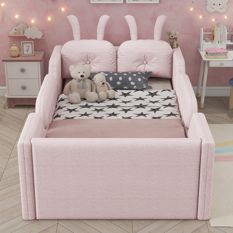 Twin Size Upholstered Platform Bed, Pink