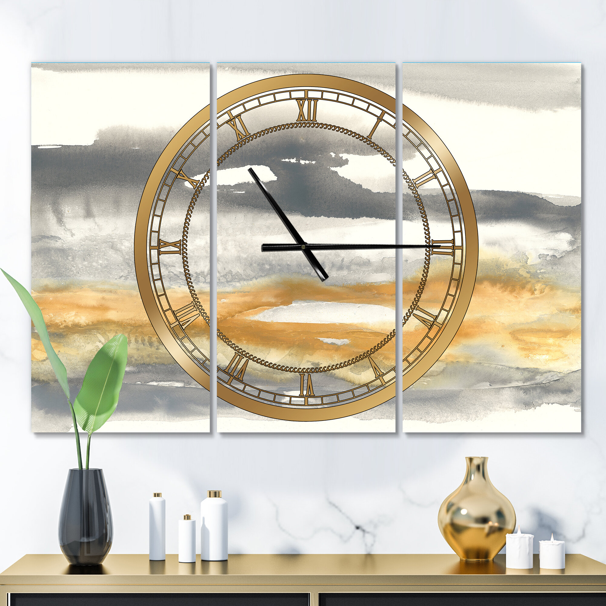 East Urban Home Gold Glamour Direction I - Modern wall clock | Wayfair