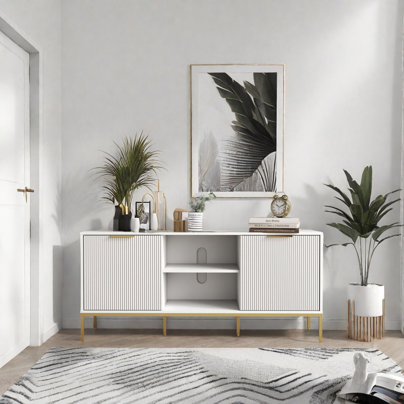 Meuble télé moderne avec portes en forme de vague, blanc