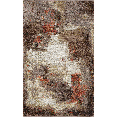 Tapis abstrait en polypropylène / jute tissé à la machine Zanyria brun / beige