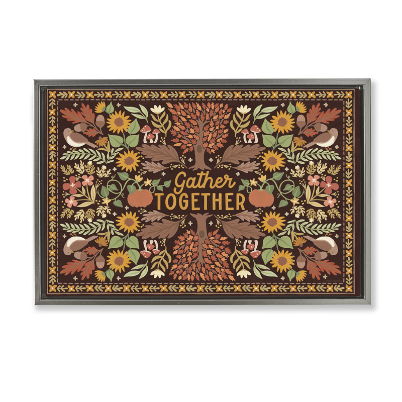 «Gather Together» sur toile brune par Laura Marshall, Cadre flottant gris lustré, H 21 po x l 31 po