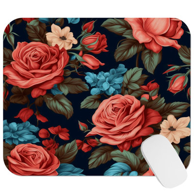 Floral Rose Flowers Pattern XII Gaming Cute Office Laptop Desk Pad Gift Mat Square Rectangle Non-Slip Mousepad