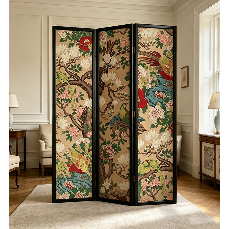 Paravent de chambre à coucher Qoiqisha, 3, H 70,9 po x l 53,1 po x P 1,4 po, Noir