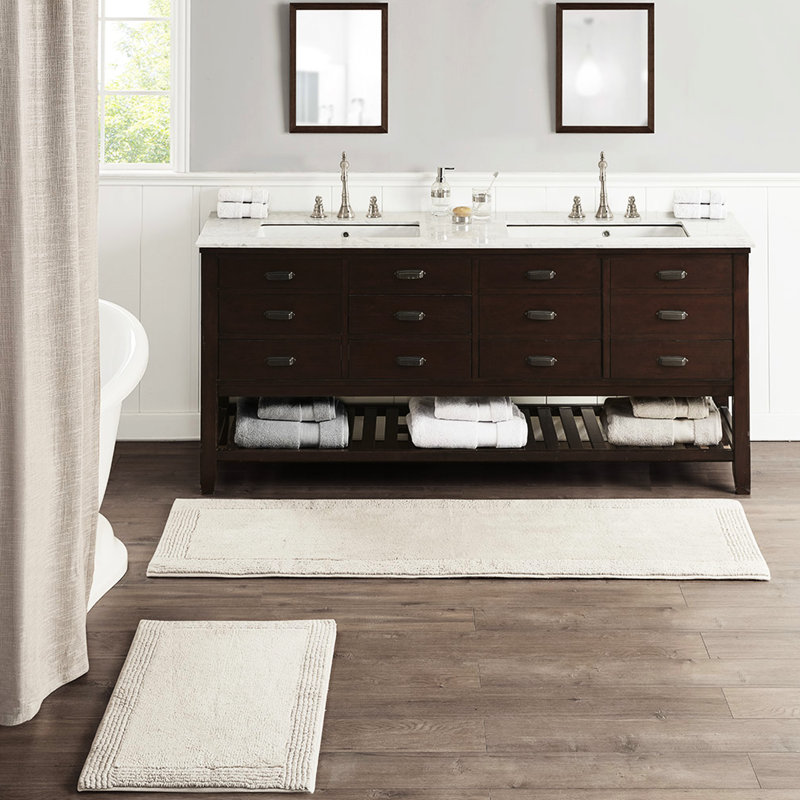 Tapis de salle de bain 100% coton naturel, 3000 g / m², 21 x 34 po, réversible, moelleux et chaud, lavable à la machine, matériau naturel et durable