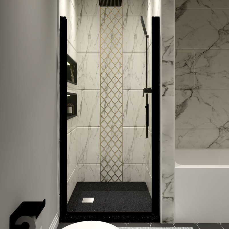 Portes de douche avec rail supérieur en aluminium, poignée en acier inoxydable 304, verre Nano Easy Clean, film, système de performance coulissant sans effort, système continu trempé