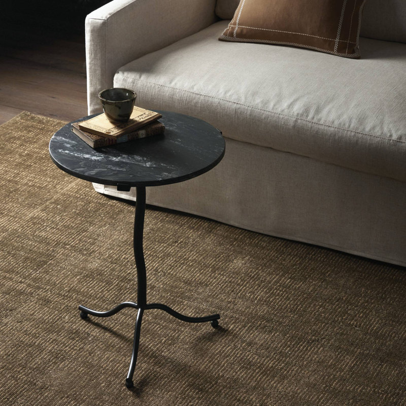 SOPHIE Marble End Table, Black Marble Top/Iron Matte Black Base