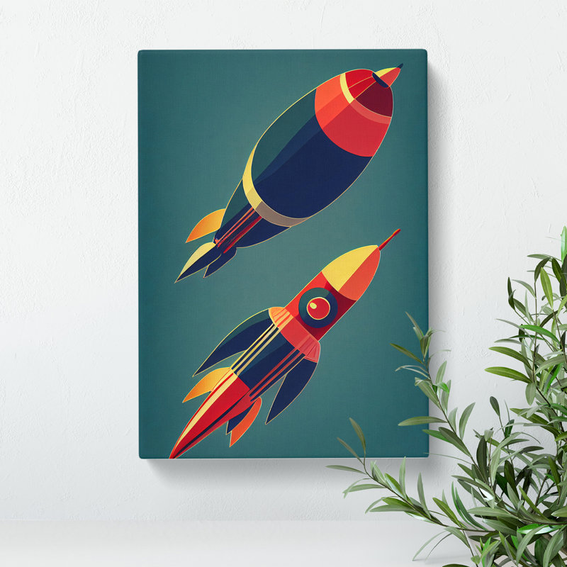 Retro Spaceship Rockets - Wrapped Canvas, 50cm H x 35cm W x 3cm D