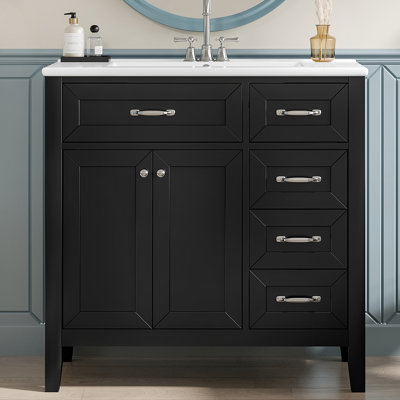 Ensemble de meuble-lavabo 36 po avec lavabo, armoire de salle de bain avec tiroirs, cadre solide et panneau de fibres à densité moyenne