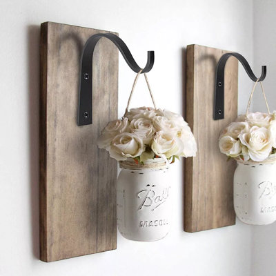4 Pack Iron Wall Hooks Metal Lantern Bracket Coat Hook Plant Planter Hangers by Arlmont & Co.