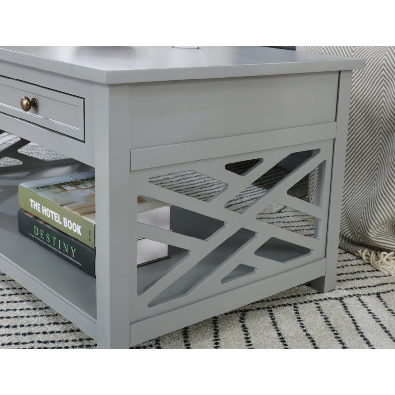 Ensemble de 3 pièces de 36 po de largeur avec 1 table basse rectangulaire et 2 tables de bout avec rangement Lund, Gris