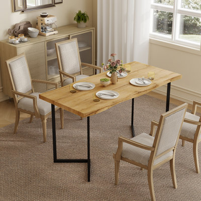 Table de salle à manger rectangulaire pour 4 personnes avec plateau épais, chêne